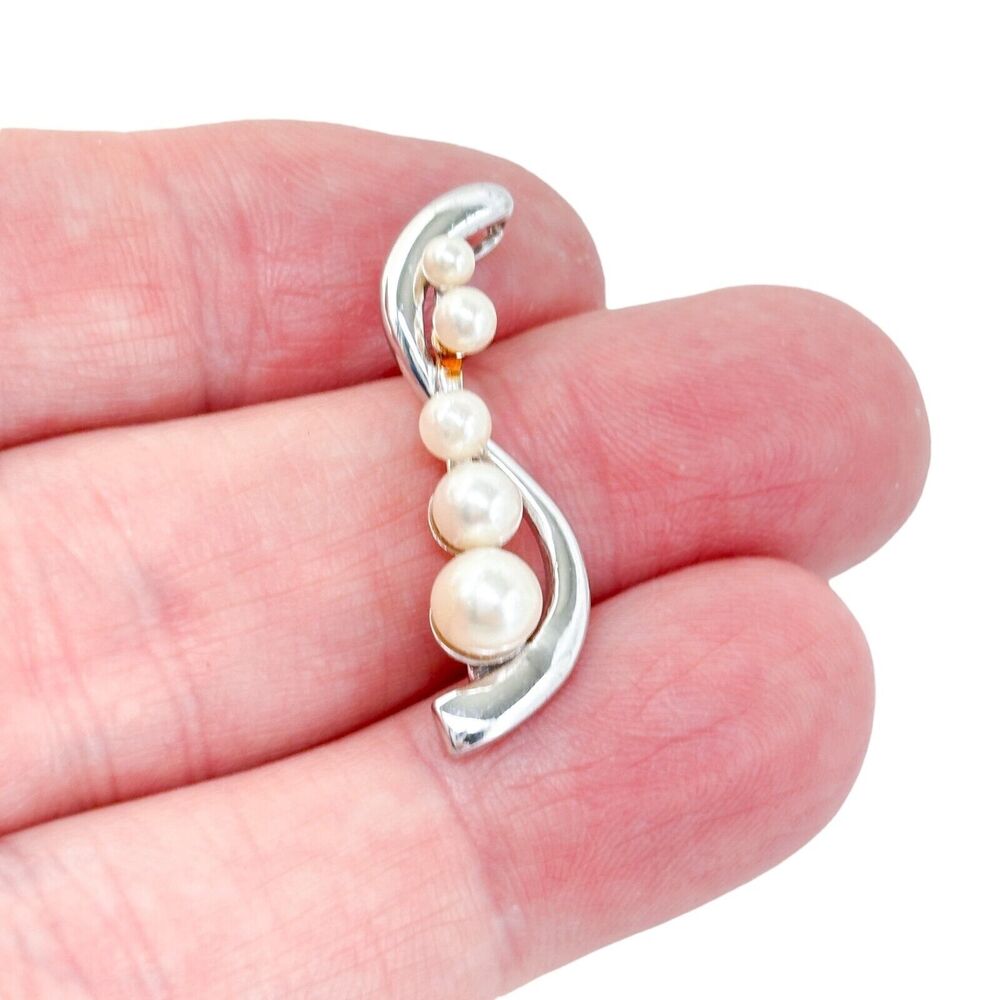 Vintage Sterling Silver 925 Pearl Wave Pendant